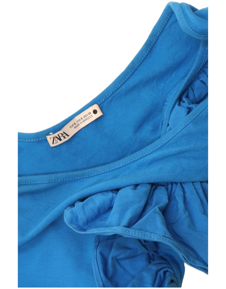 Женское боди на одно плечо с рюшами Zara UK 8, маленький синий хлопок