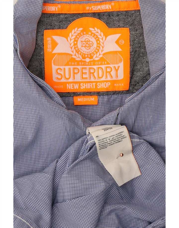 SUPERDRY Мужская рубашка среднего цвета из хлопка в мелкую клетку синего цвета