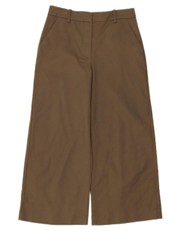 ZARA Womens Wide Leg Cropped Trousers XS W24 L24 Khaki Cotton