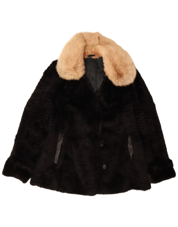 ВИНТАЖНАЯ Женская куртка из искусственного меха UK 14 Средний Черный