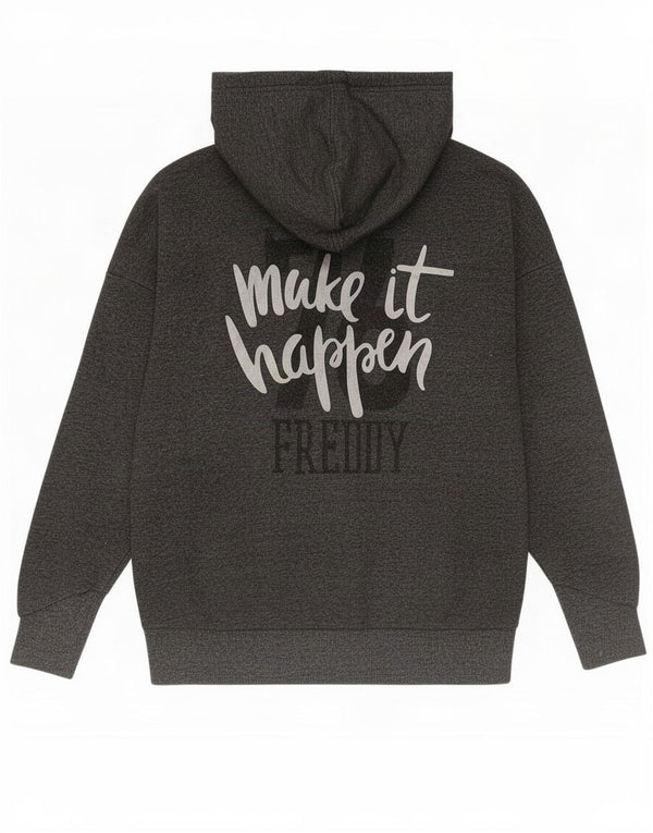 Freddy Womens Graphic Oversized Zip Hoodie Sweater UK 10 Small Grey Flecked