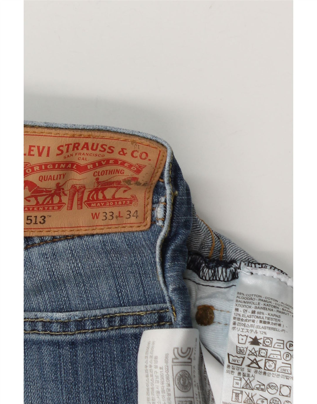 Мужские узкие прямые джинсы Levi's 513 W33 L30 синие, хлопок