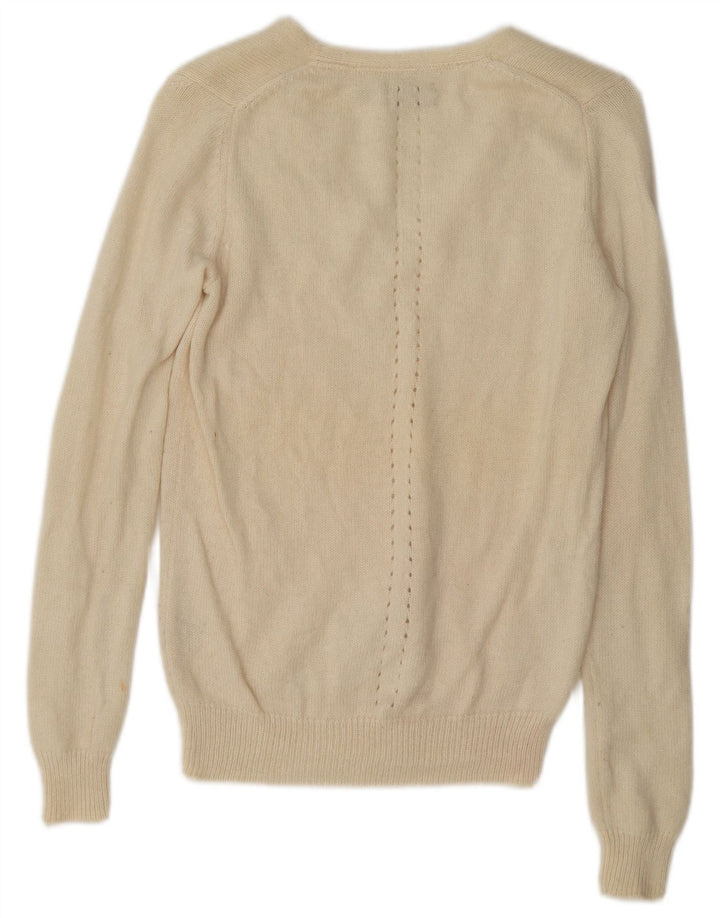 Женский джемпер с v-образным вырезом Massimo Dutti UK 14, средний белый кашемир