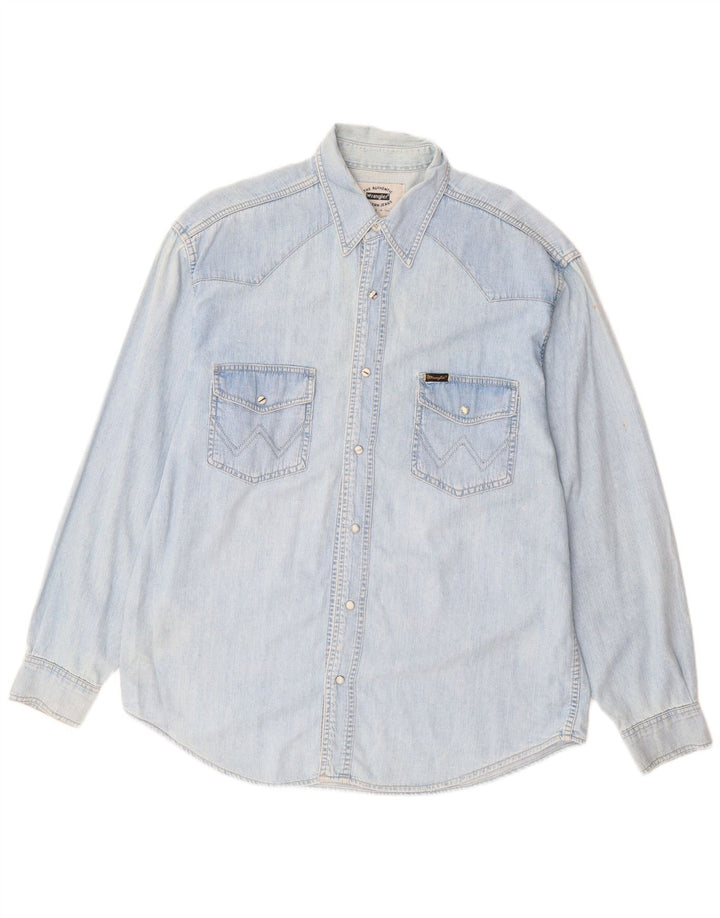 Мужская джинсовая рубашка Wrangler в стиле вестерн, большая синяя хлопковая ткань