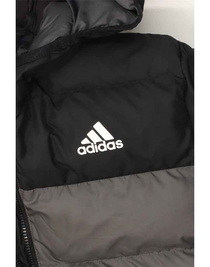 Утепленная куртка Adidas с капюшоном для мальчиков 13-14 лет, серая с цветными блоками