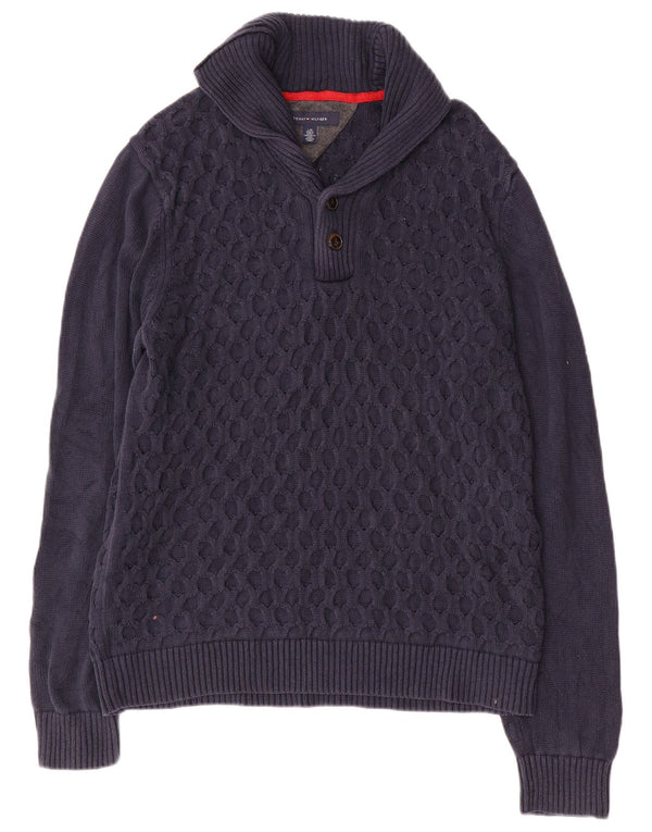 TOMMY HILFIGER Мужской джемпер с отложным воротником, большой темно-синий хлопковый свитер