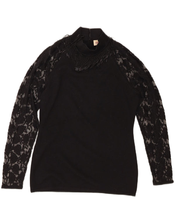 Roccobarocco Womens Top Long Sleeve UK 14 Medium Black Merino Wool