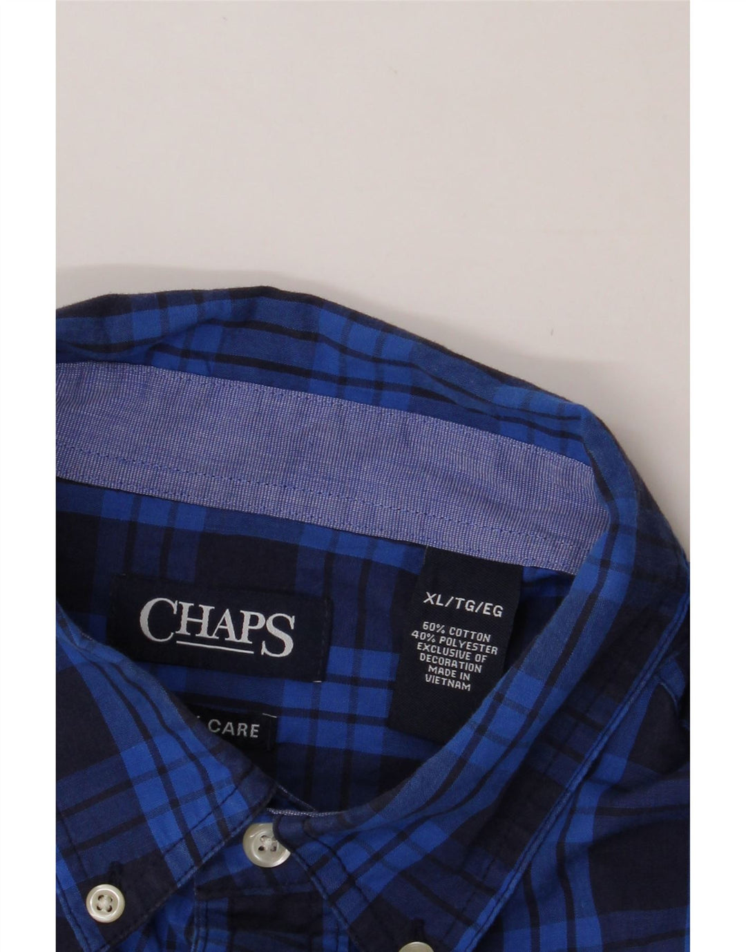 CHAPS Mens Easy Care Shirt XL Blue Check Cotton Vintage Chaps and Second-Hand Chaps from Messina Hembry 