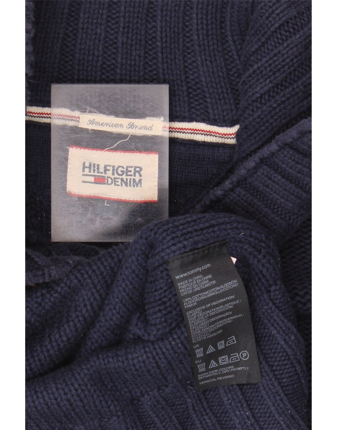 Мужской джемпер с воротником на пуговицах Tommy Hilfiger, большой темно-синий хлопковый свитер