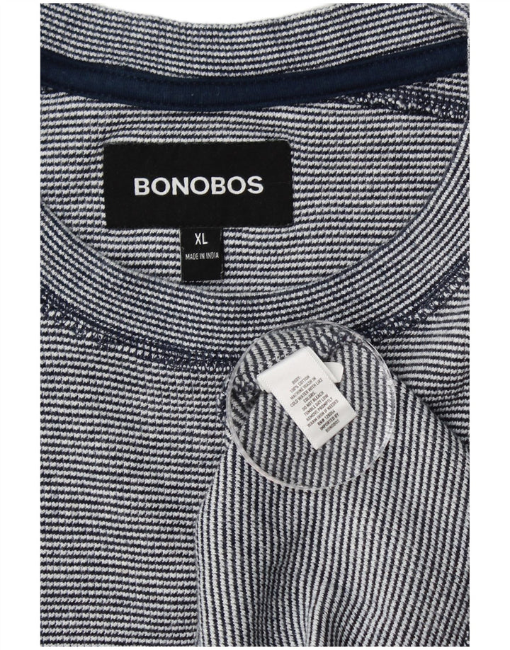 BONOBOS Мужской топ с длинным рукавом XL, синий в тонкую полоску, хлопок