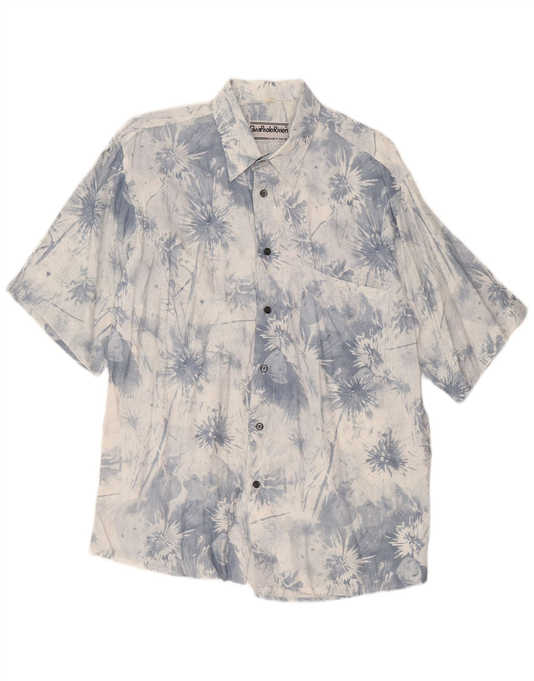 Винтажная мужская рубашка с коротким рукавом среднего синего цвета Tie Dye