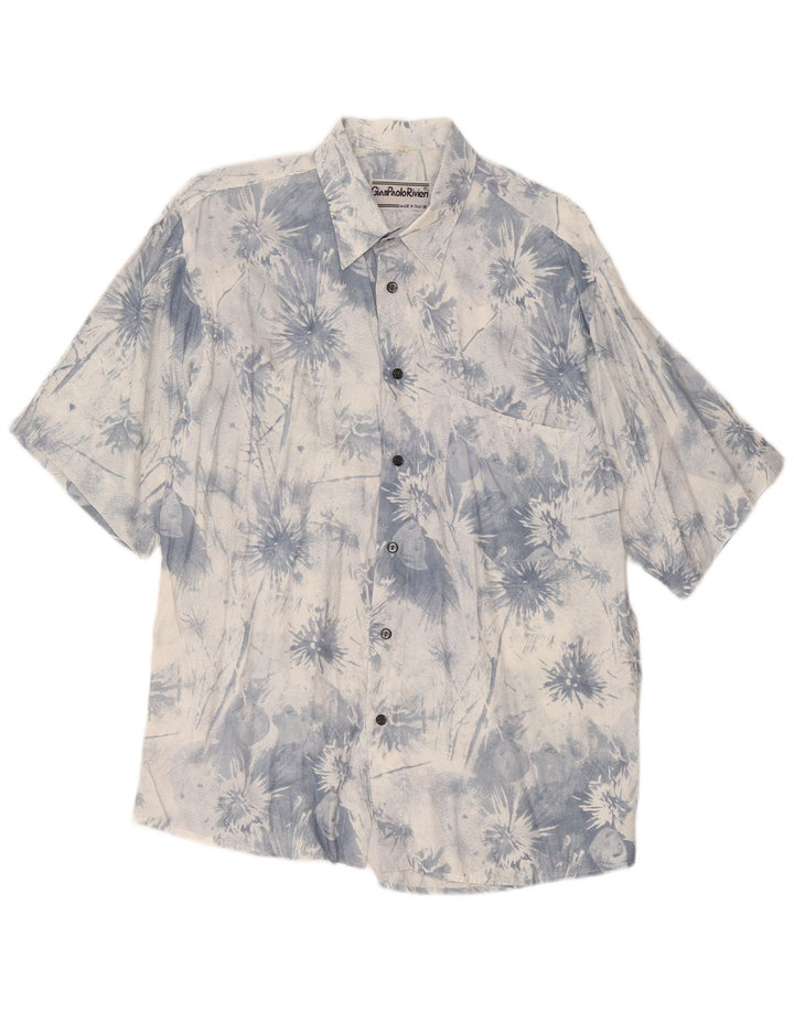 Винтажная мужская рубашка с коротким рукавом среднего синего цвета Tie Dye