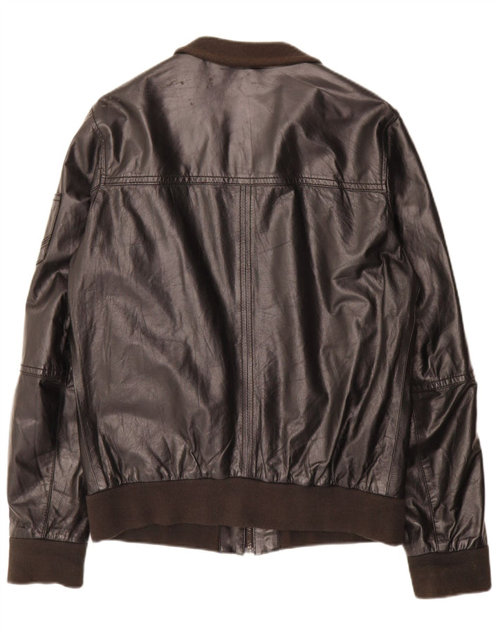 Винтажная мужская кожаная куртка UK 38, средняя черная кожаная куртка