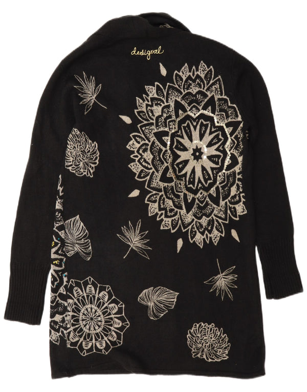 Женский удлиненный кардиган оверсайз Desigual UK 6 XS Черный с цветочным принтом