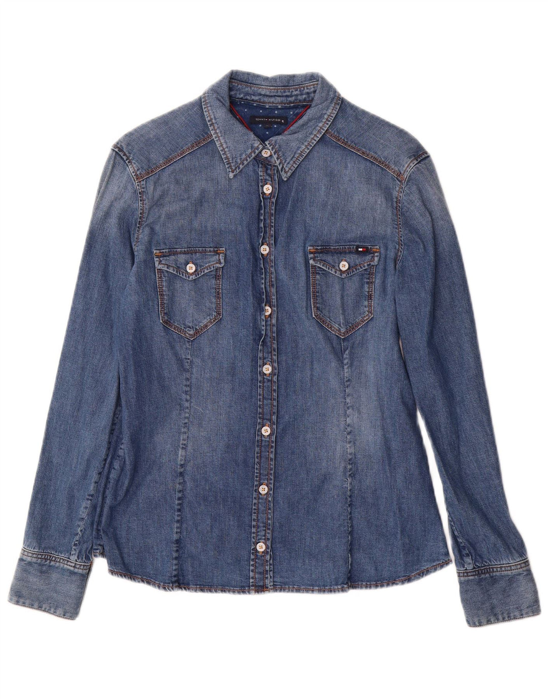 TOMMY HILFIGER Womens Denim Shirt US 10 Large Blue Cotton
