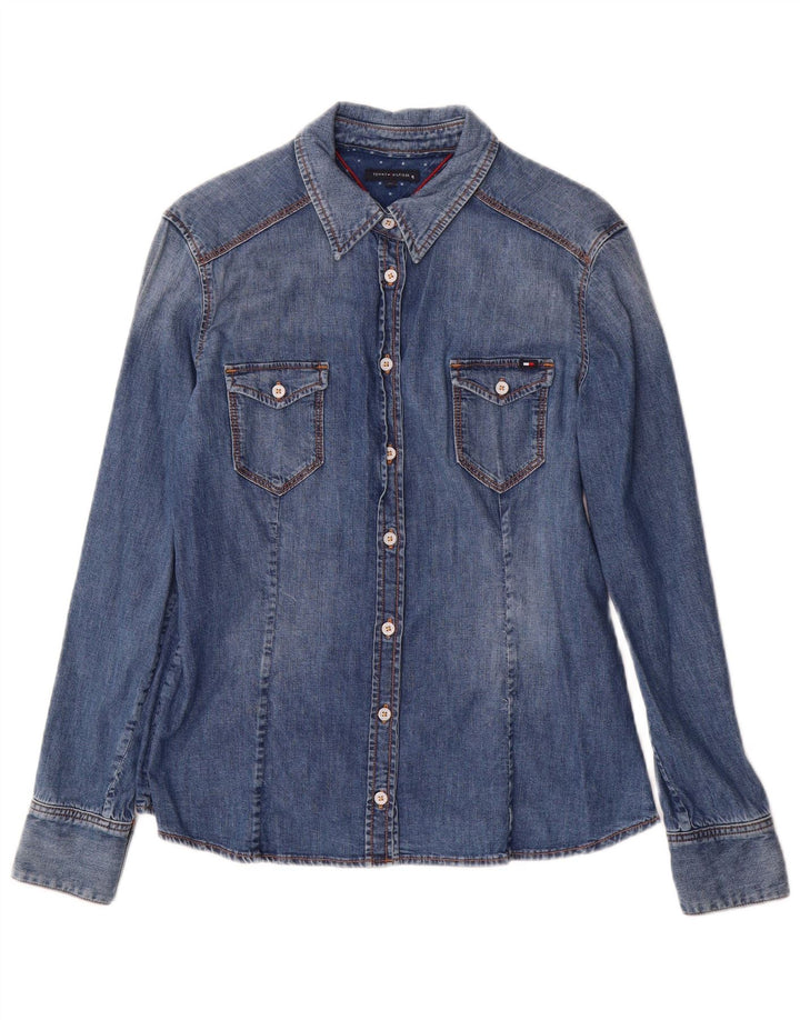 TOMMY HILFIGER Womens Denim Shirt US 10 Large Blue Cotton