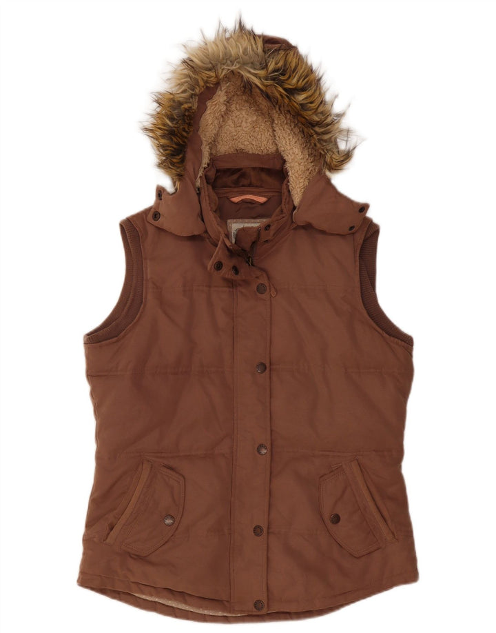 Женский утепленный жилет с капюшоном для толстого лица, Великобритания 12, средний коричневый полиэстер