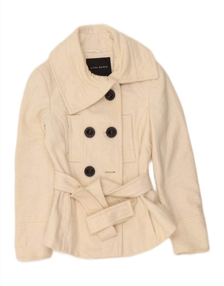 Женское полупальто Zara UK 12, средний цвет, белая шерсть
