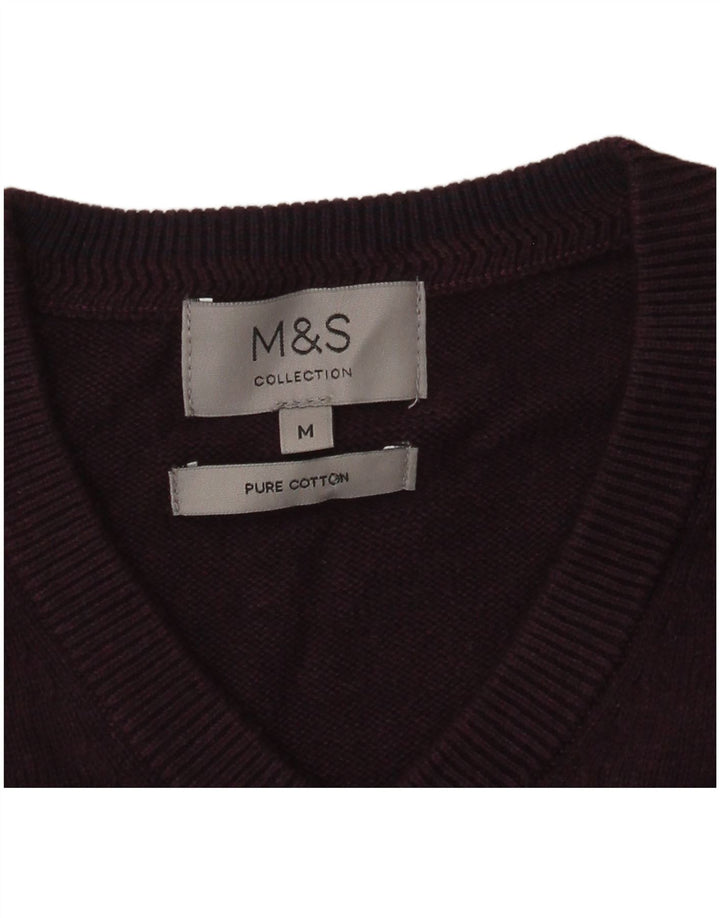 Мужской джемпер с v-образным вырезом Marks & Spencer, средний фиолетовый хлопковый свитер