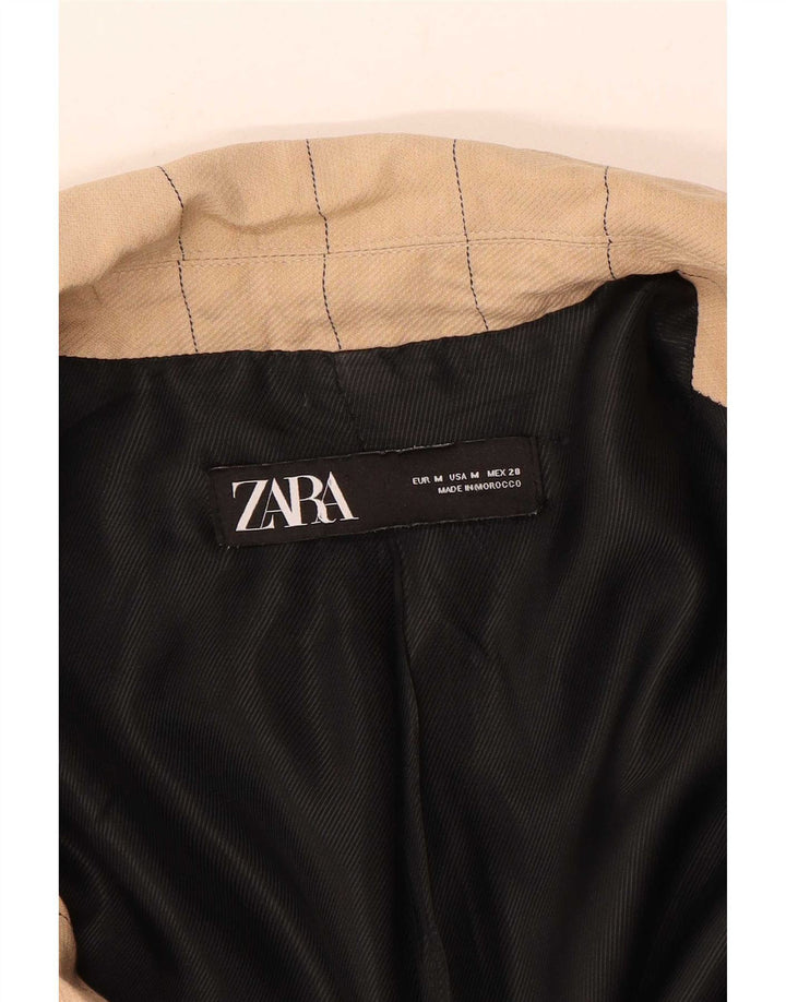 Женское двубортное пальто Zara UK 14, средний бежевый в тонкую полоску