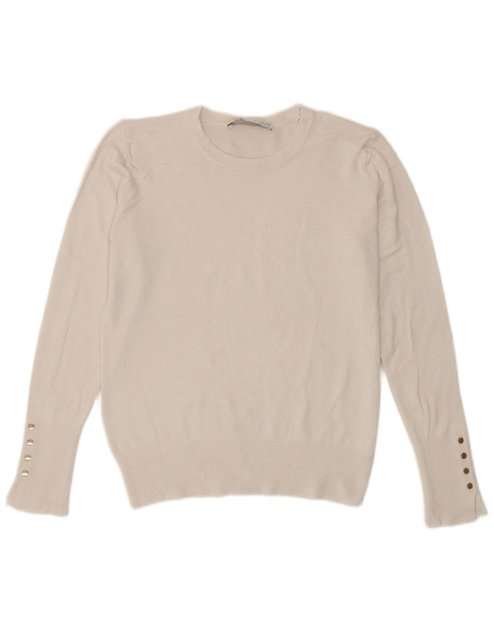 Женский джемпер с круглым вырезом Zara UK 14, большой белый