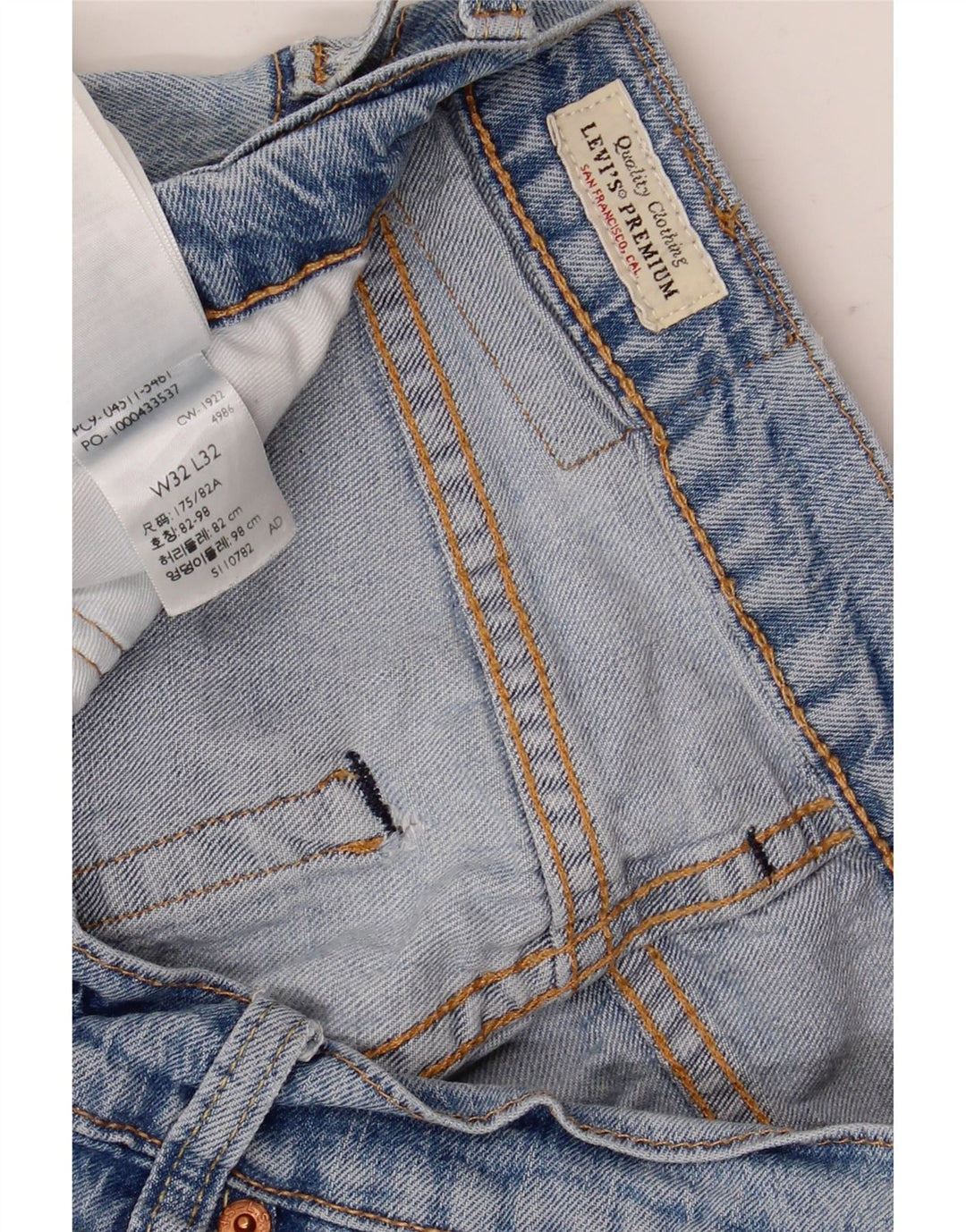 Мужские потертые прямые джинсы Levi's W32 L32, синий хлопок