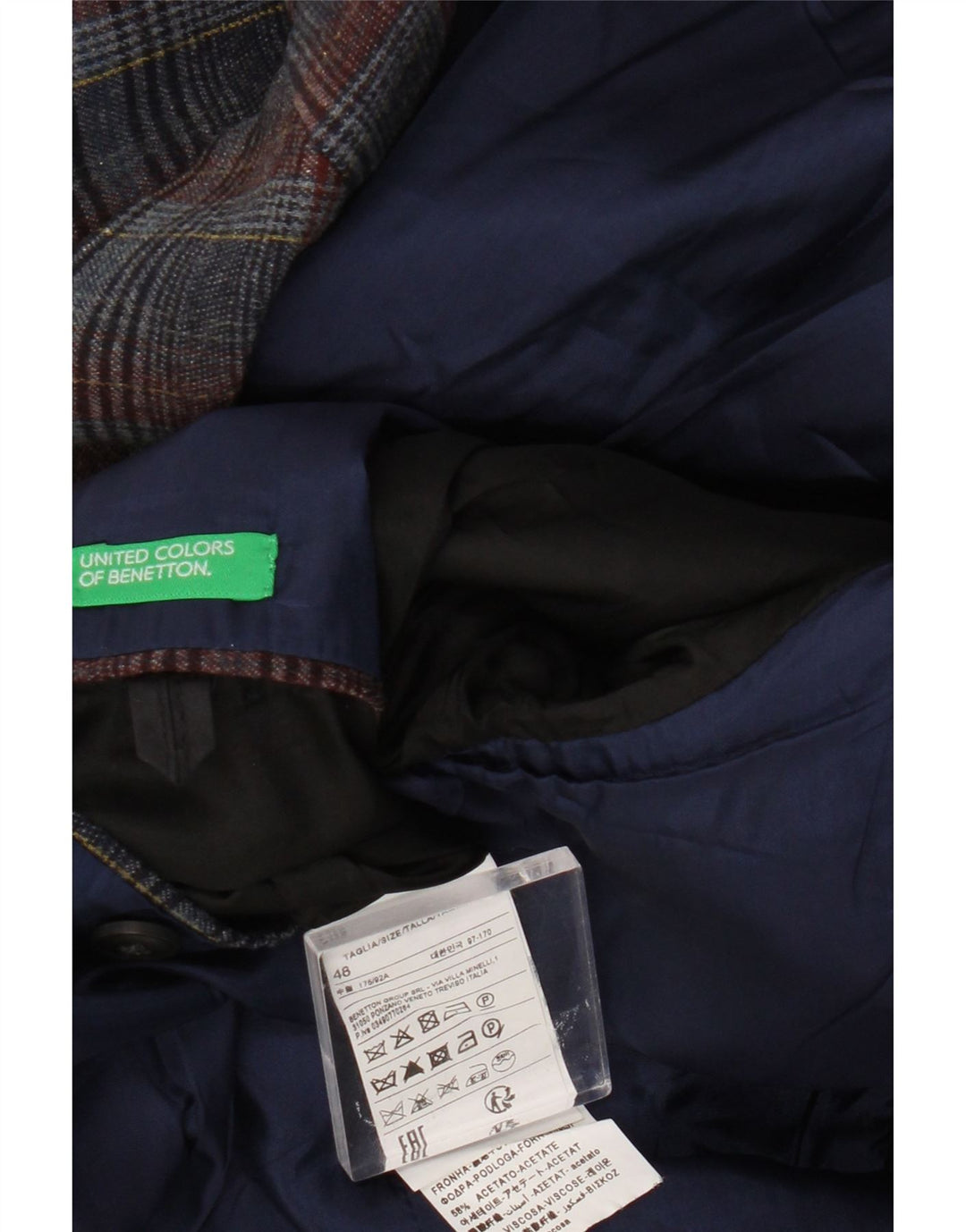 Мужской пиджак Benetton с 2 пуговицами, Великобритания 38, средний темно-синий, шерстяной в клетку