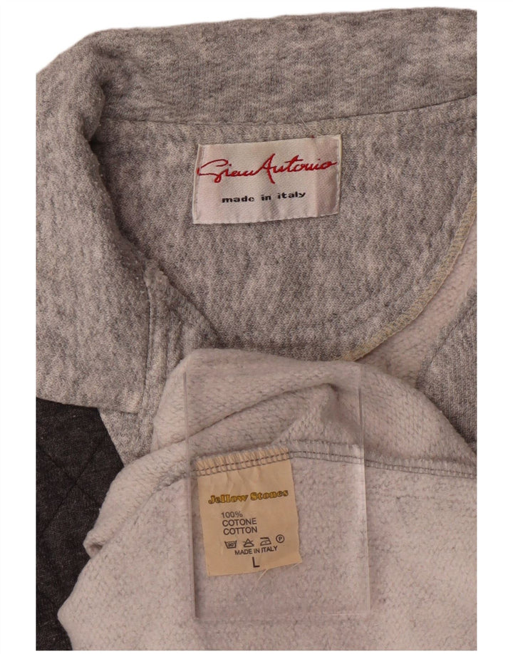 VINTAGE Мужской свитшот с воротником поло, большой серый хлопковый джемпер с цветными блоками