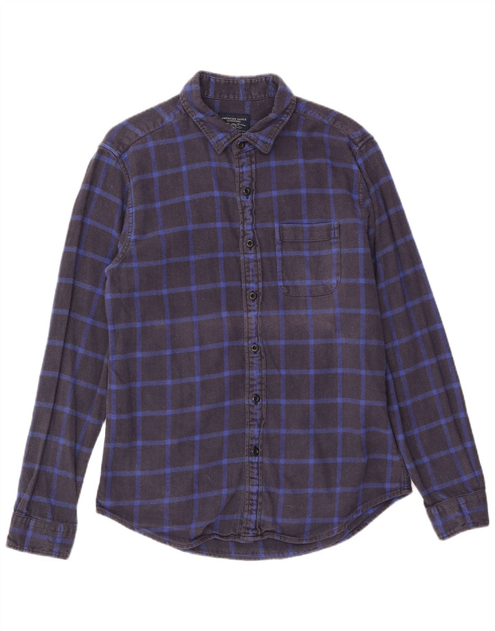 Мужская фланелевая рубашка American Eagle среднего размера, темно-синяя клетка, хлопок