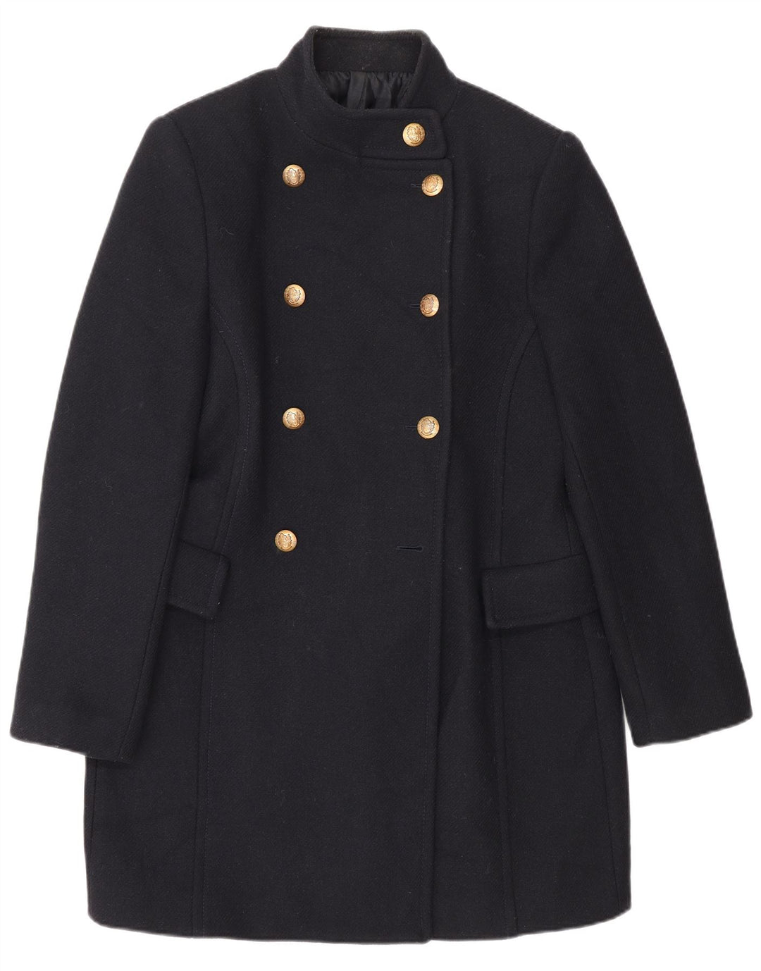 Женское двубортное пальто Zara UK 16, темно-синее, большое, шерсть