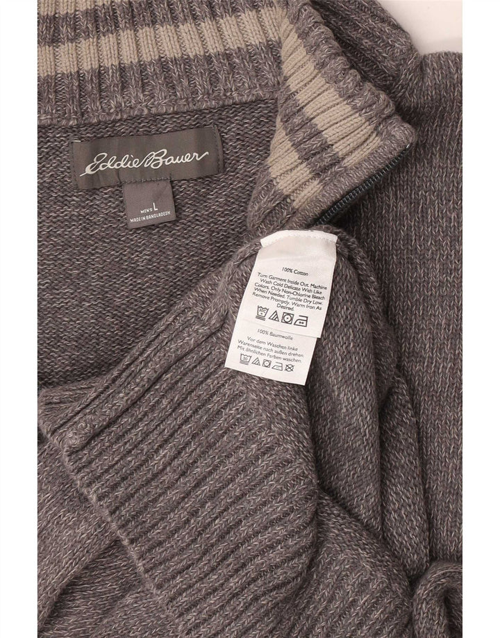 Мужской джемпер с воротником на молнии Eddie Bauer, большой серый хлопковый свитер в крапинку