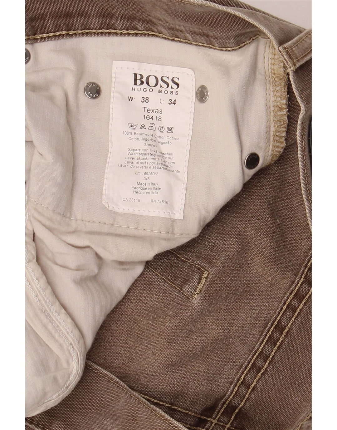 Мужские укороченные джинсы HUGO BOSS W38 L25 коричневые, хлопок