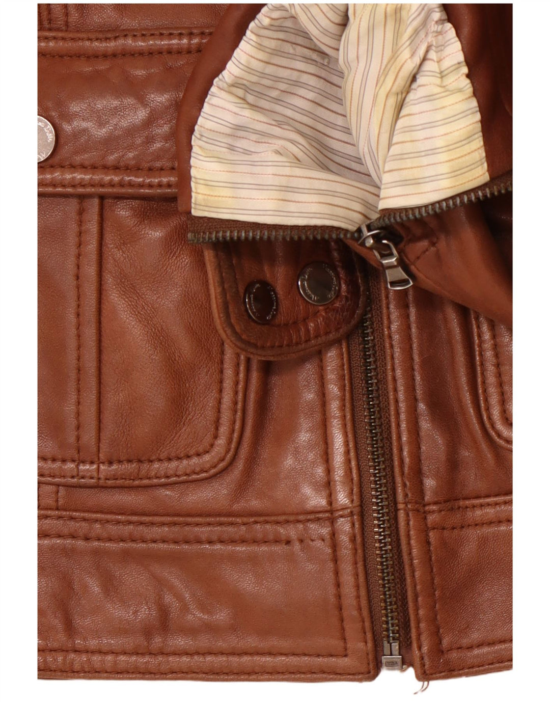 MASSIMO DUTTI Женская укороченная кожаная куртка UK 10 маленькая коричневая овчина