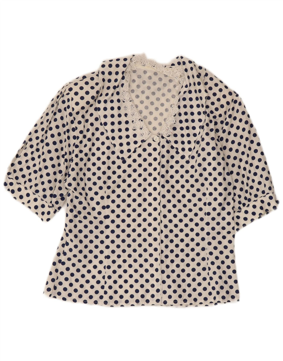 VINTAGE Женская блузка-рубашка с рукавом 1/2 UK 12, средний белый горошек