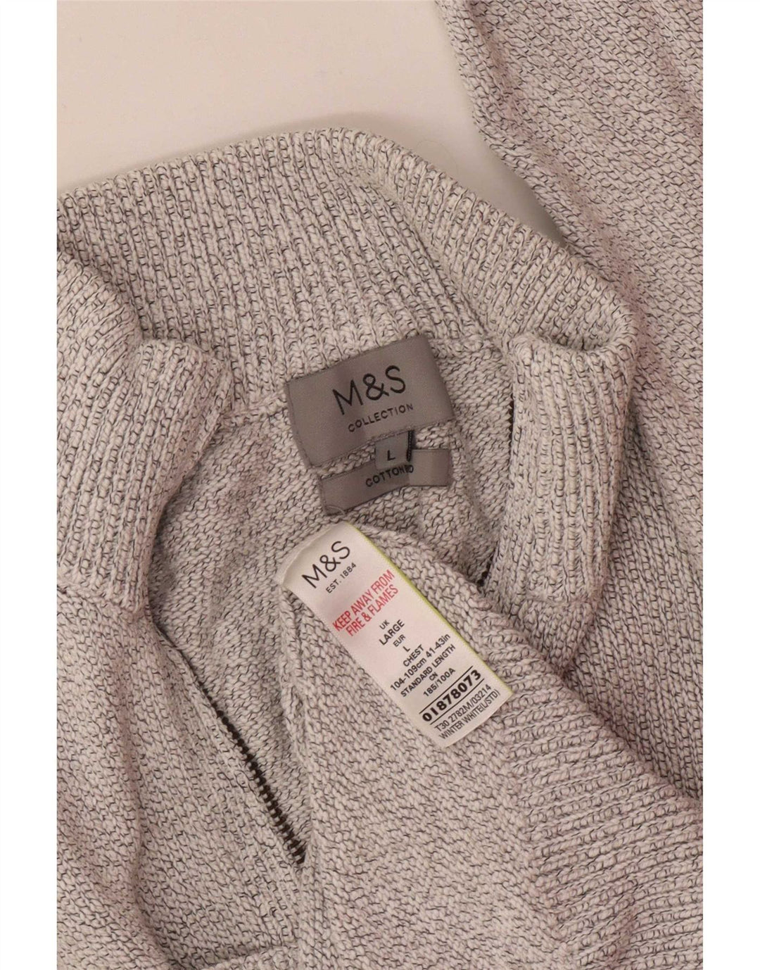 Мужской джемпер с воротником на молнии Marks & Spencer, большой хлопковый свитер с белыми крапинками