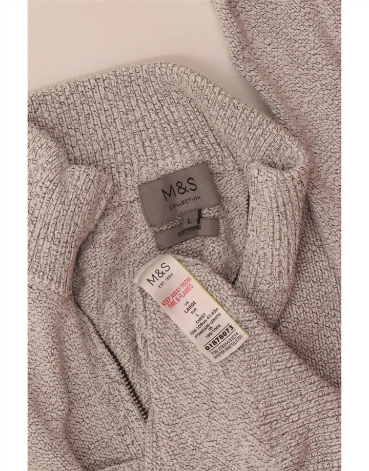 Мужской джемпер с воротником на молнии Marks & Spencer, большой хлопковый свитер с белыми крапинками