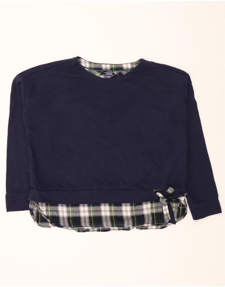 IZOD Womens Oversized Sweatshirt Jumper UK 20 2XL Navy Blue Check Cotton Vintage Izod and Second-Hand Izod from Messina Hembry 