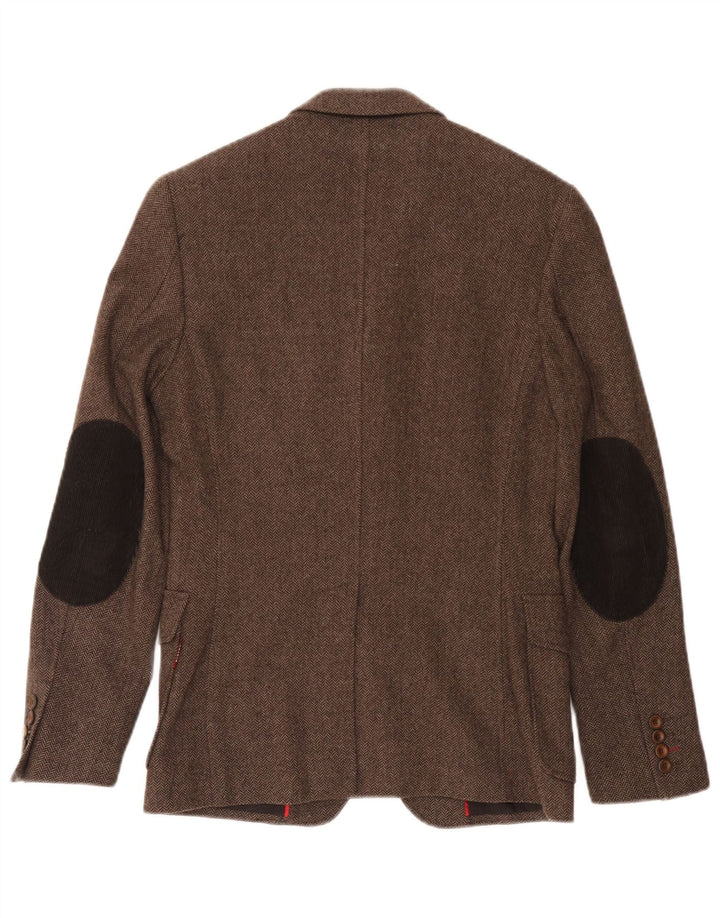 Мужской пиджак с 3 пуговицами Sisley IT 44 XS, коричневый, шерсть с узором «елочка»