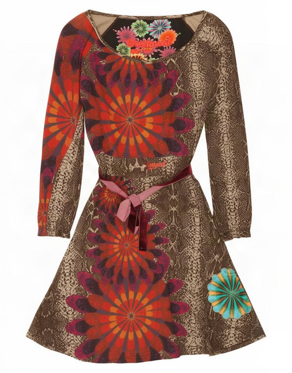Женское платье трапециевидного силуэта с графическим рисунком Desigual UK 18 XL Коричневое с животным принтом