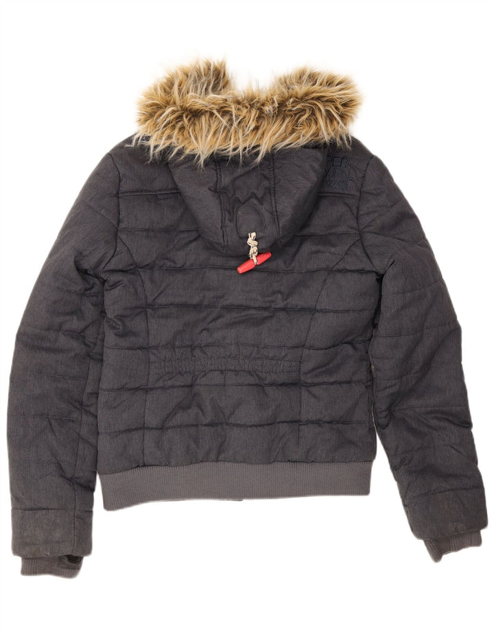 Женская утепленная куртка с капюшоном Superdry UK 12, средний темно-синий полиэстер