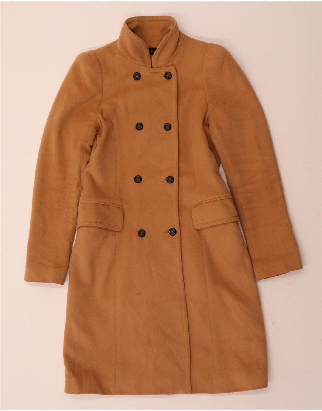 Женское двубортное пальто ZARA UK 12, средний коричневый цвет, шерсть