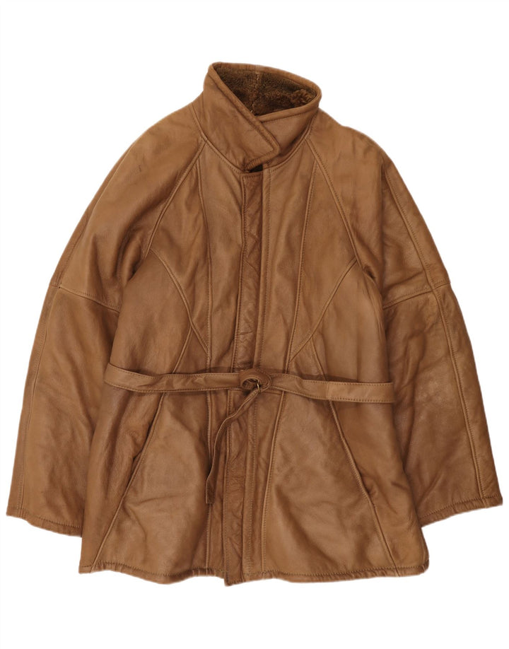 Винтажное мужское пальто из овчины UK 38, средний коричневый цвет