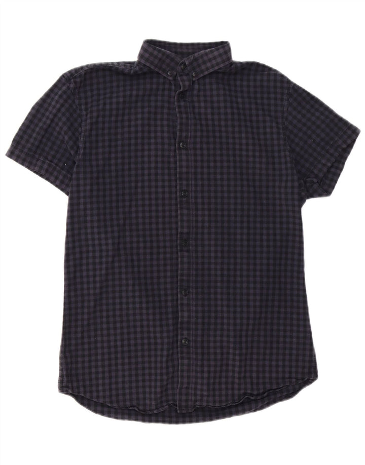 Мужская рубашка стандартного кроя с коротким рукавом Jack & Jones, маленькая, темно-синяя, в мелкую клетку