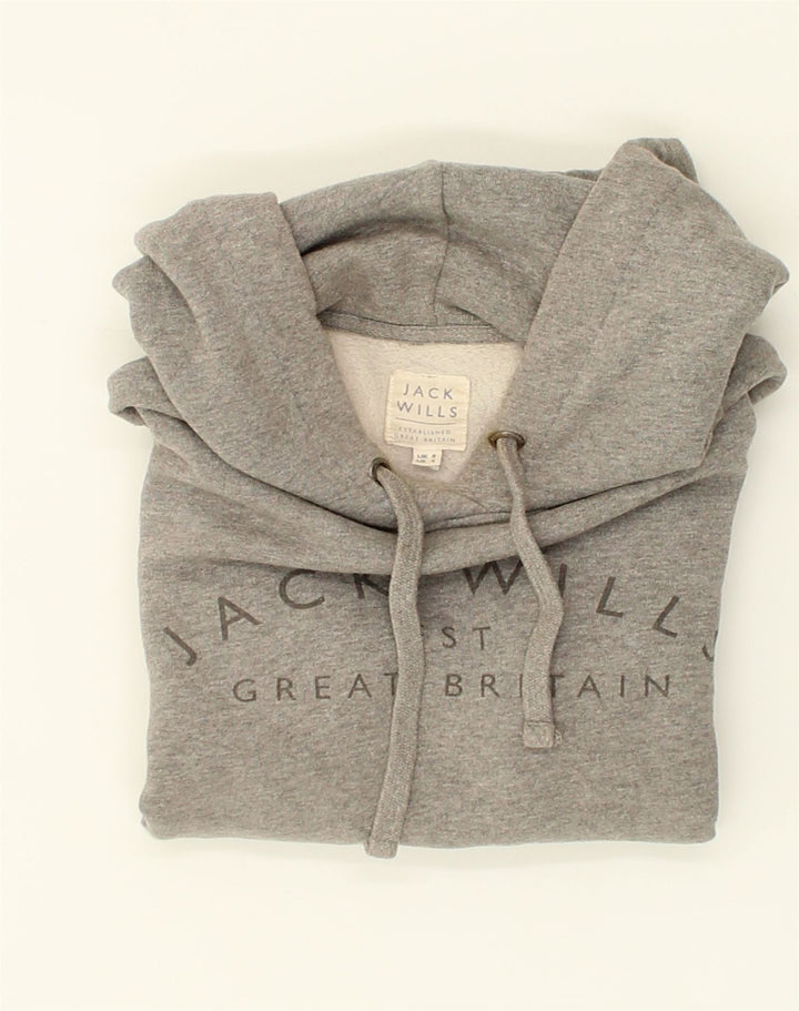 JACK WILLS Womens Graphic Hoodie Jumper UK 8 Small  Grey Cotton | Vintage Jack Wills | Thrift | Second-Hand Jack Wills | Used Clothing | Messina Hembry 