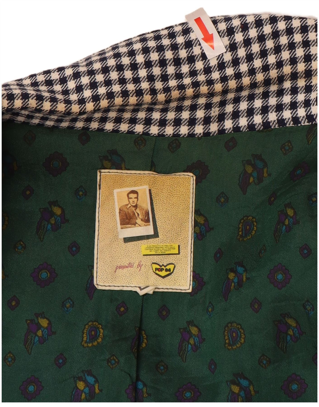 Мужской пиджак POP 84 на 1 пуговице UK 40, большой темно-синий, шерстяной в мелкую клетку