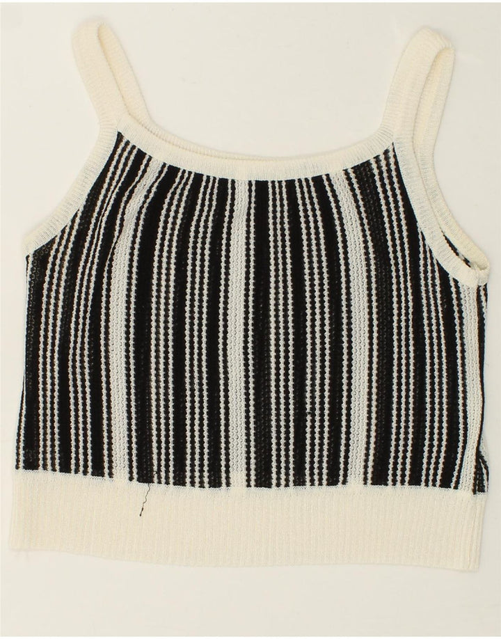 VINTAGE Womens Knit Crop Top IT 42 Medium Black Striped Vintage Vintage and Second-Hand Vintage from Messina Hembry 