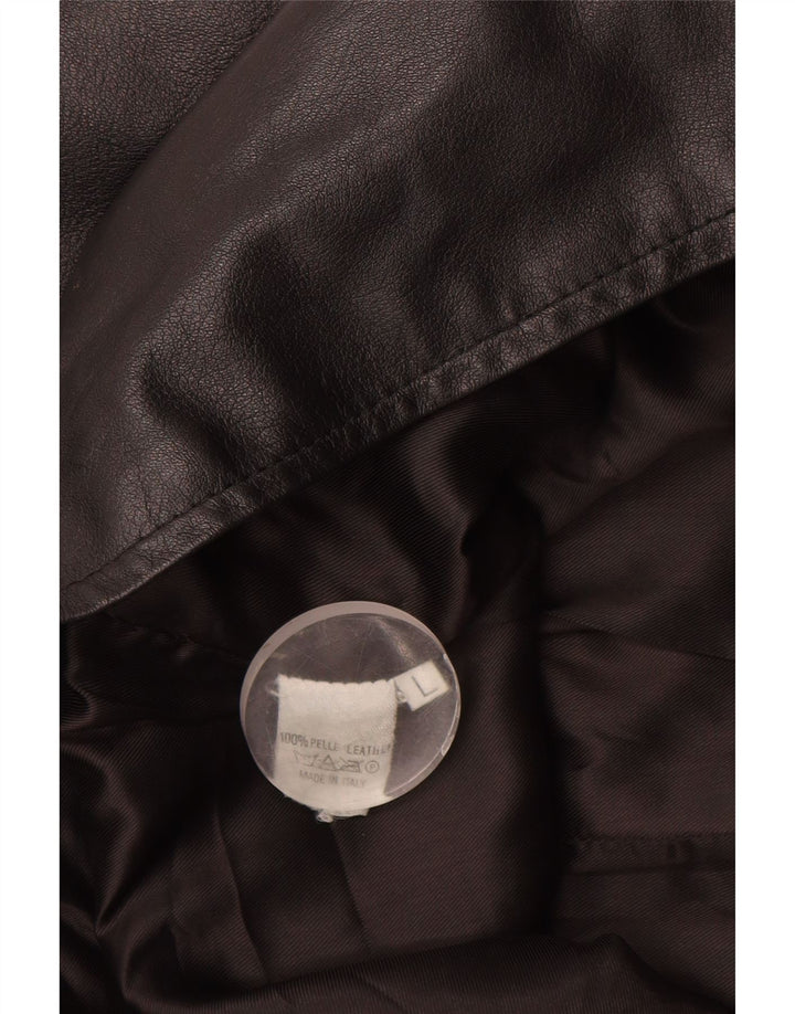 Винтажный женский длинный кожаный жилет UK 16, большой черный кожаный