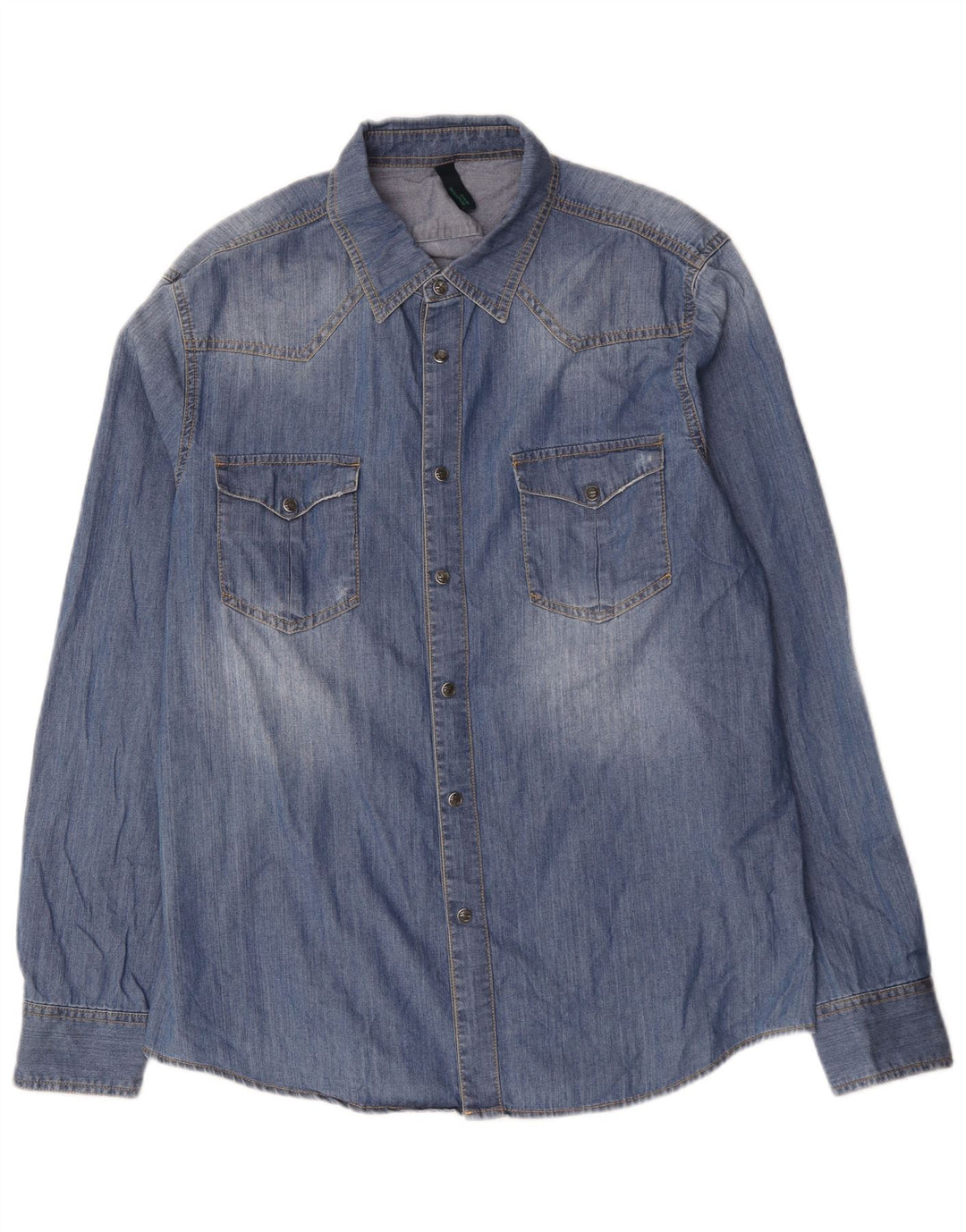 Мужская джинсовая рубашка BENETTON XL, синяя, хлопок