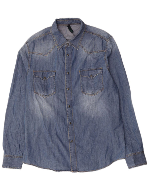 Мужская джинсовая рубашка BENETTON XL, синяя, хлопок