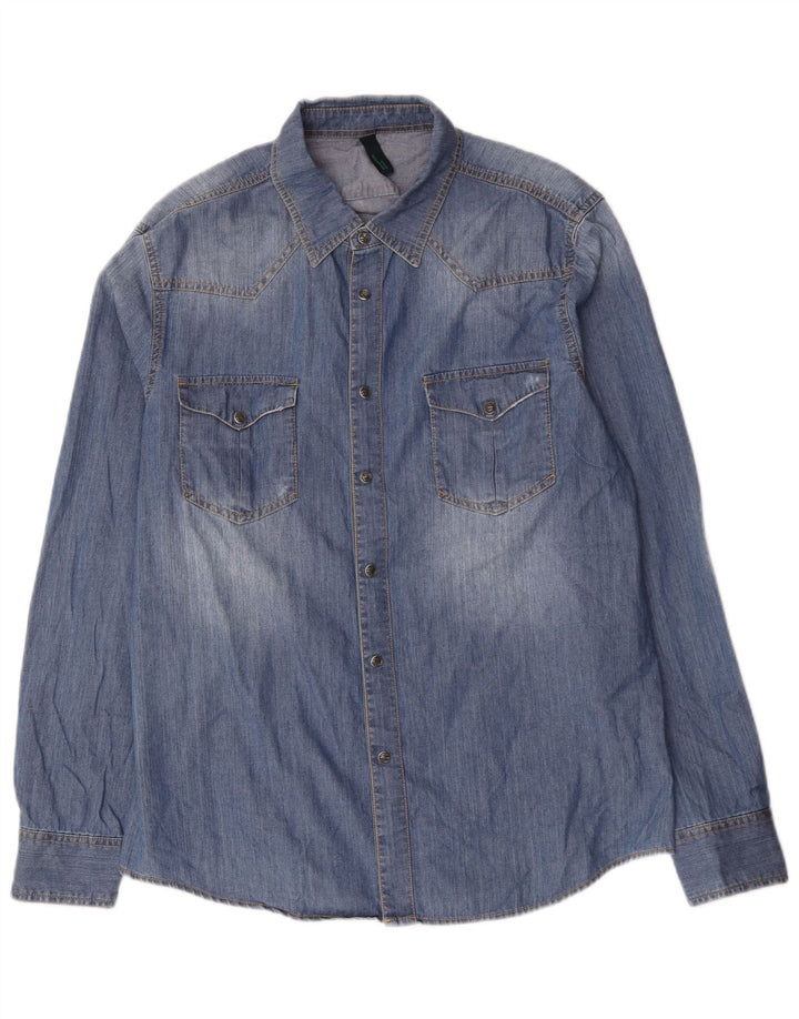 Мужская джинсовая рубашка BENETTON XL, синяя, хлопок